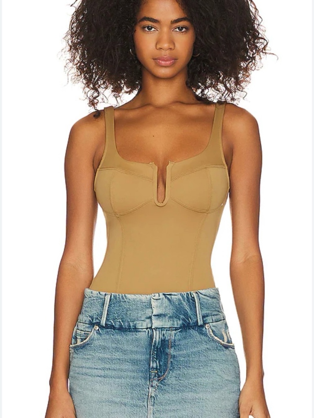 Good American Scuba U-Ring Taupe Tank Thong Bodysuit